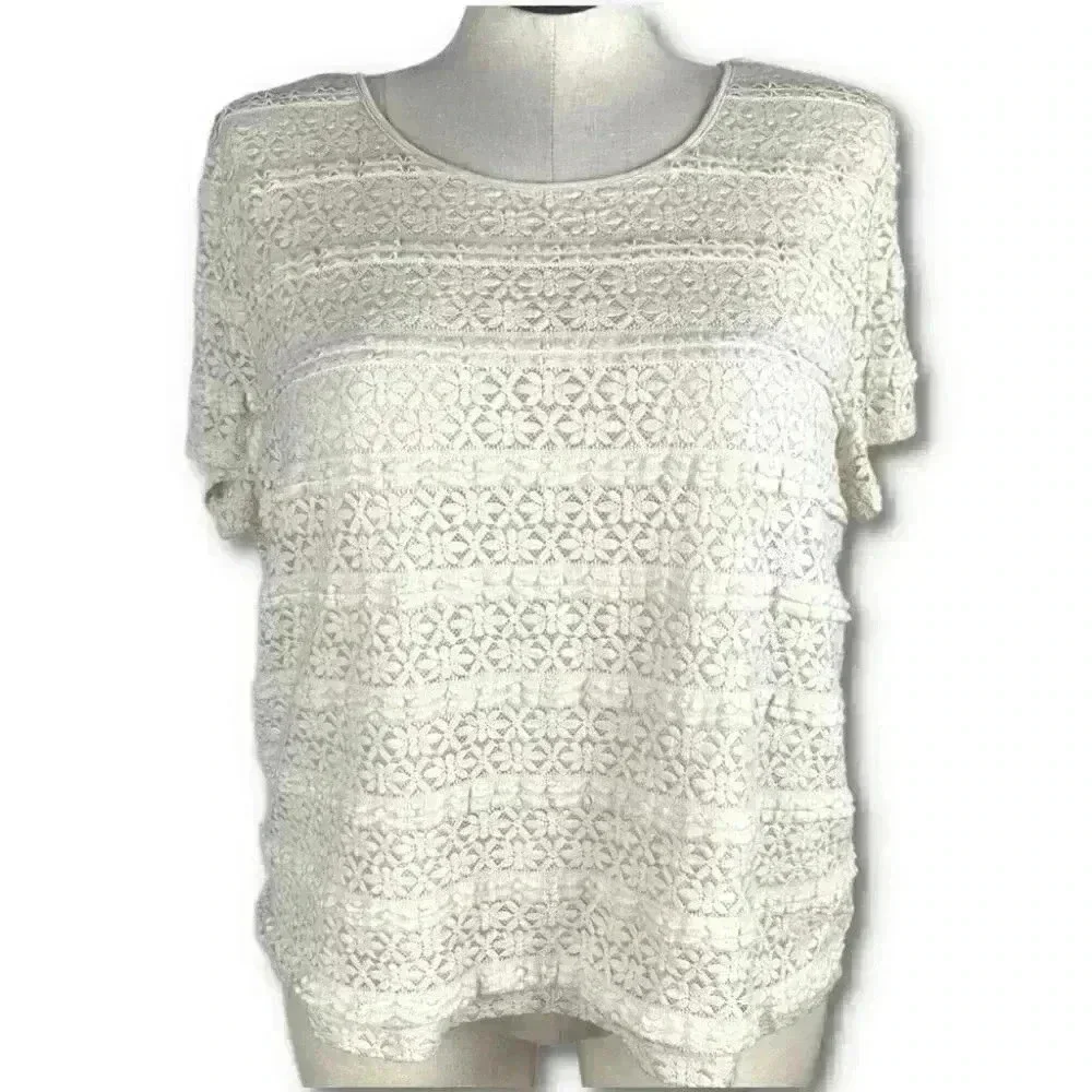 Alfred Dunner Womens top size XL cream floral eyelet
